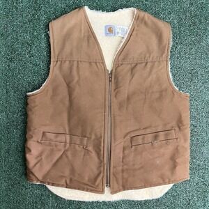 Vintage 80s Carhartt Sherpa Lined Duck Canvas Vest L Large Union Made USA 6SV